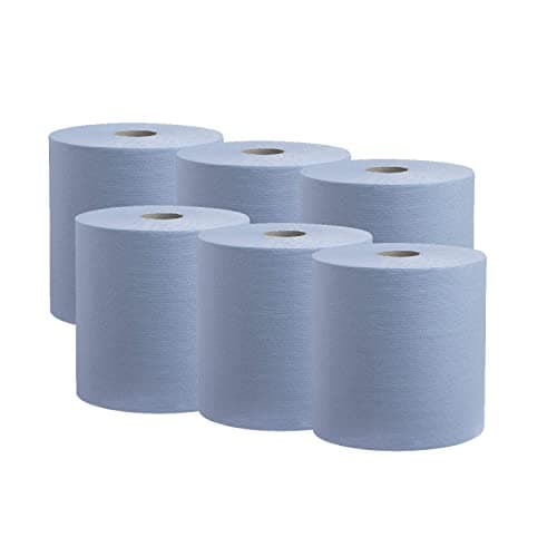 Image of Straame - Centrefeed Paper Tissue Rolls - Embossed Pattern Hand Towel - for Home Office Warehouse Bathroom Garage Kitchen, Wipe Away - Wall Mounted Lockable Rolls - 2-Ply (Blue, Pack of 6)