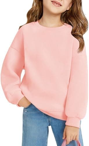 Image of Haloumoning Girls Oversized Crewneck Sweatshirts Kids Fashion Fleece Drop Shoulder Pullover 5-14 Years, Pink, 9-10 Years