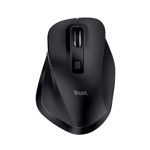 Image of Trust Fyda Rechargeable Wireless Mouse Made With Recycled Materials, 800-2400 DPI, 6 Buttons, Thumb Rest, Comfort Cordless Ergonomic Mouse for Laptop, PC, Mac, Work, Home Office - Black
