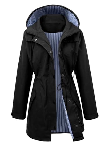 Image of Royalotic Women's Rain Jacket Lightweight Hooded Long Rain Coat Lined Waterproof Jacket Ladies Packable Functional Jacket Windbreaker Breathable Active Outdoor Trench Coats