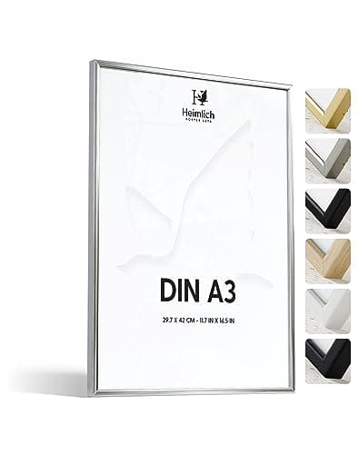 Image of Heimlich® - Picture Frame - Silver, A3, Aluminium - 16.5x11.7 Inch Metal Frame - Fits 42x29.7 cm Photo - with Shatterproof PS Plastic Sheet