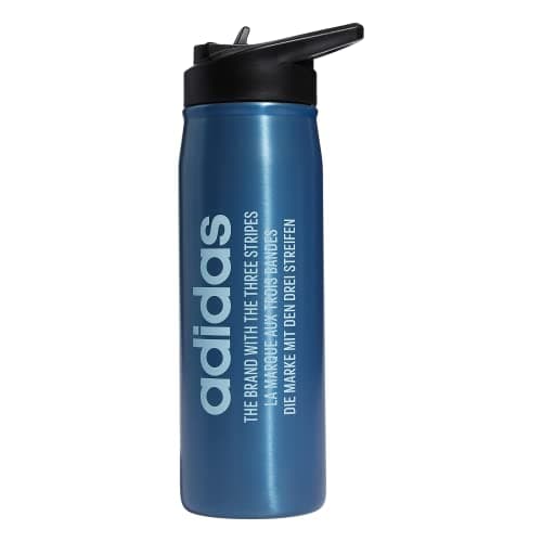 Image of adidas Standard 600 ML (20 oz) Straw Top Metal Water Bottle, Hot/Cold Double-Walled Insulated 18/8 Stainless Steel, Pulse Blue/Black/Almost Blue, One Size