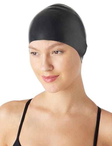 Image of Amazon Basics Unisex Wrinkle-Free Silicone Swim Caps, One Size, Black
