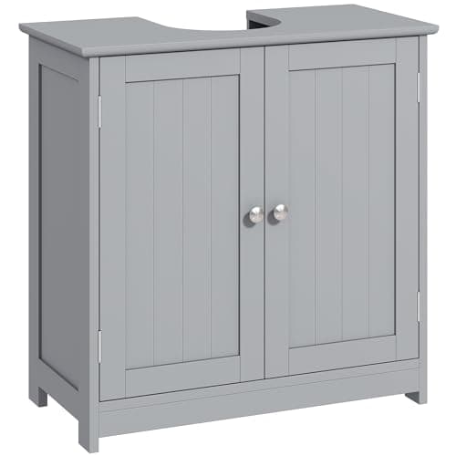 Image of kleankin 60x60cm Under-Sink Storage Cabinet w/Adjustable Shelf Handles Drain Hole Bathroom Cabinet Space Saver Organizer Grey