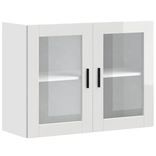 Image of vidaXL Kitchen Wall Cabinet with Glass Door - High Gloss White - Modern Engineered Wood Storage Unit for Kitchen Essentials