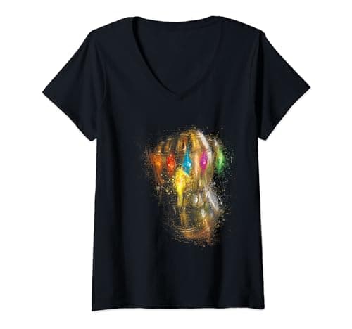 Image of Womens Avengers Endgame Infinity Gauntlet Warlord Splatter V-Neck T-Shirt