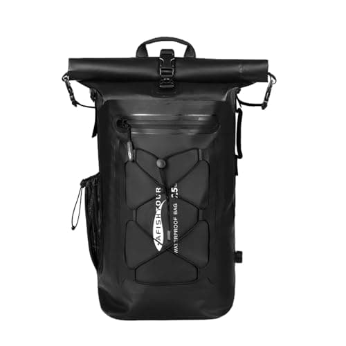 Image of AFISHTOUR Heavy Duty Waterproof Dry Bag Backpack - 25L Roll-Top Floating Dry Bag Backpack for Motorcycles, Kayaking, Rafting, Boating, Camping, Hiking, Fishing (Black)