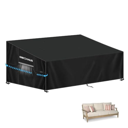Image of SIMPHAUS Garden Furniture Covers Waterproof 3 Seater Garden Sofa Cover for Rattan 3 Seater Sofa Garden Love Seat Covers Windproof Anti-UV 420D Oxford Fabric Patio Outdoor Sofa Cover 185x85x81/61cm