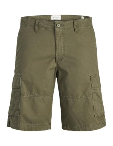 Image of JACK & JONES Mens Cargo Shorts, Summer Casual Cotton China Combat Half Pants for Men UK, Olive Night Colour, Size - XXL
