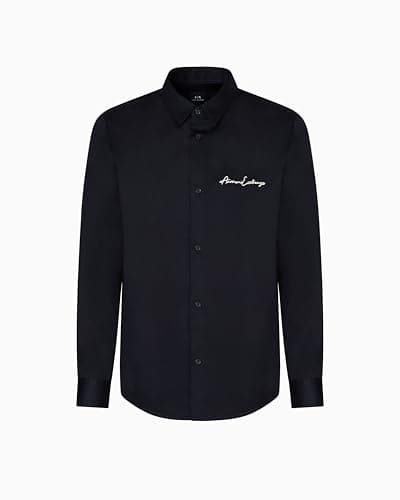 Image of Armani Exchange Men's Long Sleeve Regular Fit Signature Logo Shirt, Shirt, Blue, L