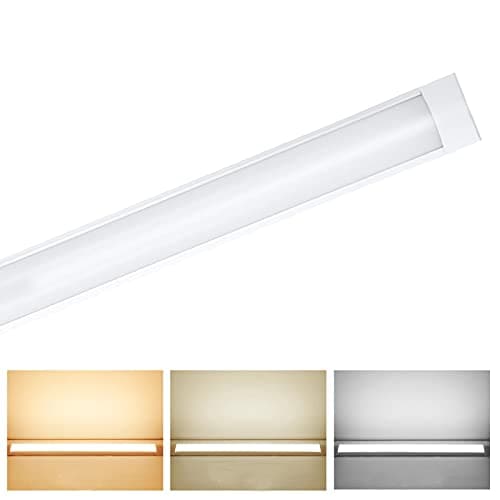 Image of 1 Pack LED Batten Lights 4FT,40W LED Tube Light,4000LM 6500K Cool White LED Strip Light,Wall/Ceiling Light for Garage Office Cellar Shop Basement School Hotel (1 Pack, 3FT,48W,3 Color-Integrated)