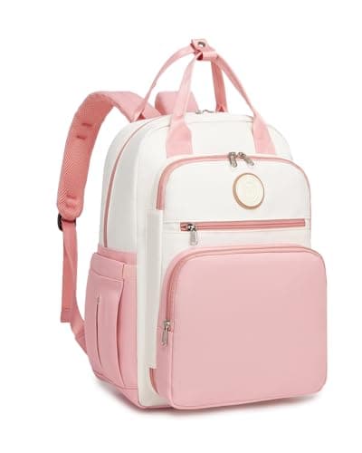 Image of Miss Lulu Changing Bag Backpack Nappy Diaper Bag for Mum and Dad With Stroller Straps Multifunction Pockets Large for Travel Hospital Newborn (Pink/Beige)