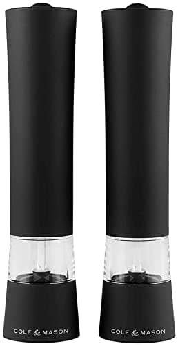 Image of Cole & Mason H798800 Victoria Black Salt and Pepper Mills | Electronic | Stainless Steel/Acrylic | 210mm | Gift Set | Includes 2 x Electric Salt and Pepper Grinders | Lifetime Mechanism Guarantee