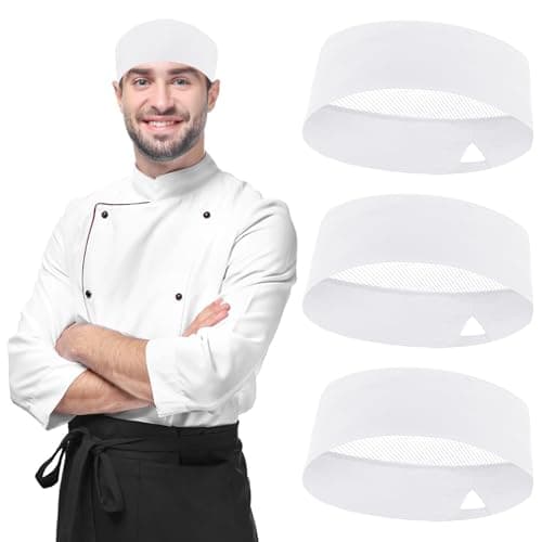 Image of Fjquamitix 3 Pack Unisex Chef Hats Adjustable Cooking Caps with Breathable Mesh Top – Kitchen Food Service Beanie for Kitchen Cooking and Other Work (UK, Alpha, One Size, White)
