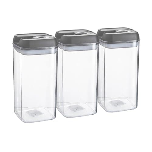 Image of Argon Table Food Storage Containers with Airtight Flip Lock Lids - 1200ml - Grey - 3 Pack - Plastic Kitchen Storage Tupperware Pantry Food Organiser for Cereal, Oats, Sugar, Coffee, Biscuits, Tea