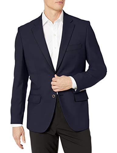 Image of Amazon Essentials Men's Long-Sleeve Classic-Fit Button-Front Stretch Smart Casual Blazer, Navy, 38