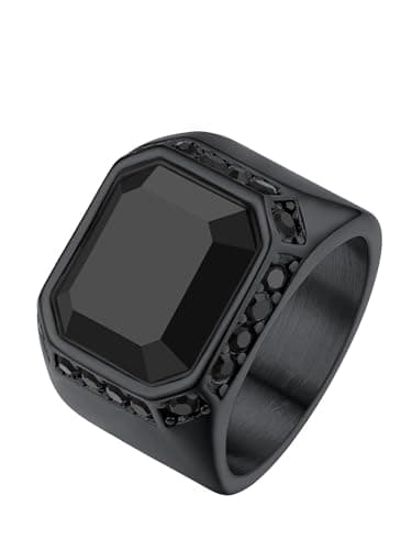 Image of Richsteel Mens Signet Black Ring Stainless Steel Engagement Rings Men Size V 1/2