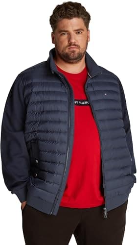 Image of Tommy Hilfiger Men’s Mix Media Stand Collar Light Quilted Jacket, Blue (Desert Sky), 5XL