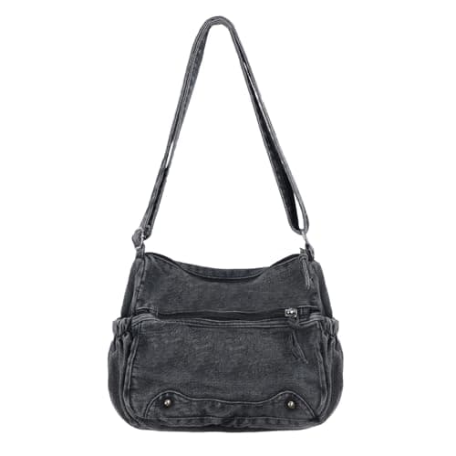 Image of Ausing Stylish Denim Hobo Bag for Women Blue Crossbody Purse Casual Retro Shoulder Bag Canvas Handbags Spacious Handbag with Adjustable Strap