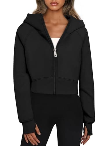 Image of Oyamiki Womens Hoodies Stand Collars Black Long Sleeve Fleece Hoodie Fall Trendy Y2k Zip Sweatshirts with Large Hood S