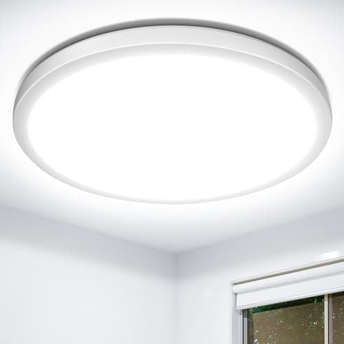 Image of Lepro 24W LED Ceiling Light, 2400lm Super Bright Waterproof Bathroom Light, 2.6cm Ultra-Thin, Daylight White 5000K, Round Large Flush Ceiling Light for Living Room, Bedroom, Kitchen and More, Ø29.3cm