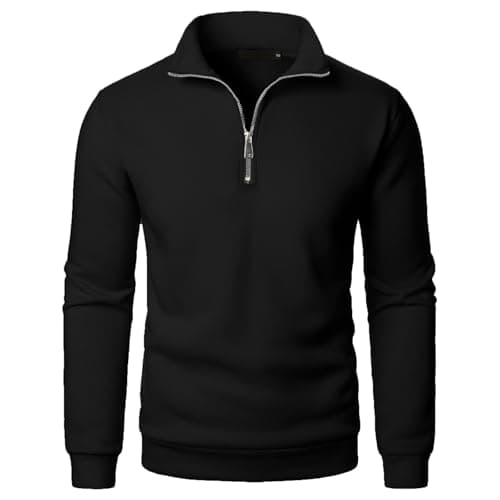 Image of Men's Jumpers Quarter Zip Sweatshirts for Men UK Stand Collar Long Sleeve Pullover Plain Classic Fit Sweater Lightweight Work Sweatshirt Autumn Winter Warm Top Comfy Daily Wear