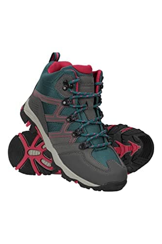 Image of Mountain Warehouse Oscar Kids Walking Boots – Suede Footwear with Sturdy Grip, Padded Ankles & Strong Outsole – For Spring Summer Travelling, Hiking, Camping Teal Junior Shoe Size 4