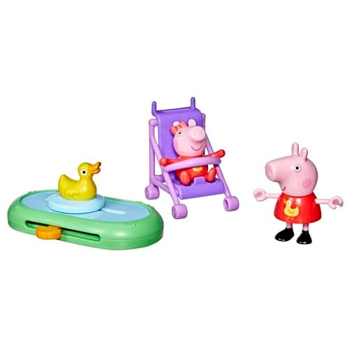 Image of Peppa Pig Evie’s Park Playset, 4-Piece Preschool Toy with Peppa & Baby Evie Figures (7.5 cm), Stroller & Spinning Duck Pond Accessory, Imaginative Sister Stories for Kids 3