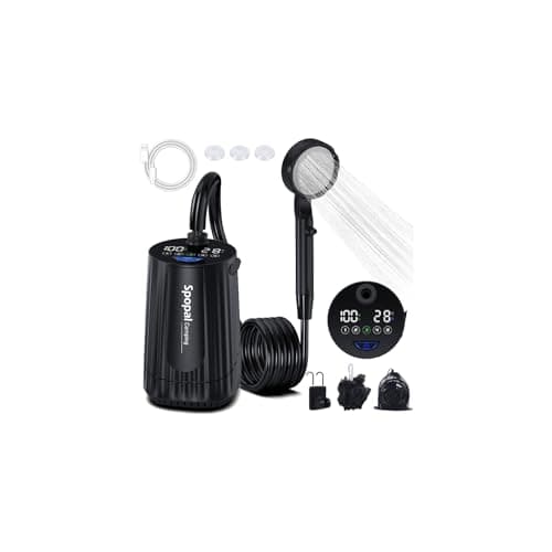 Image of Spopal Portable Shower for Camping, [Upgraded] 10000mAh Rechargeable Camping Shower Pump with LED Display, 5 Adjustable Speeds, IPX8 Waterproof Outdoor Shower Kit for Hiking, Travel, Car, Pet