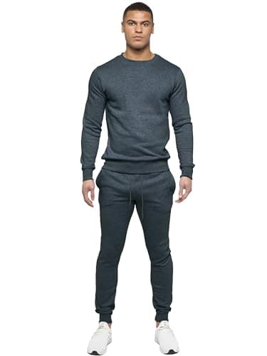 Image of BRAND KRUZE Mens Crew Neck Jumper Long Sleeve Pullover Tracksuit Set Sweatshirt and Joggers (UK, Alpha, S, Regular, Regular, Dark Grey)
