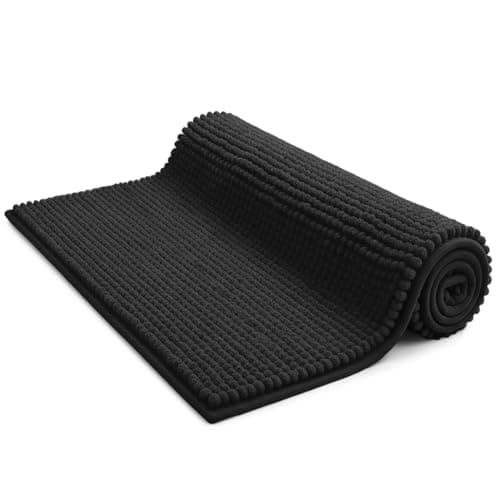 Image of KEPLIN Non-Slip Microfibre Bath & Toilet Mat - Soft, Plush & Comfortable Rug with Machine Washable Design - Water Absorbent & Quick Drying to Keep Bathroom & Home Hygienic & Clean (50x80cm) Black