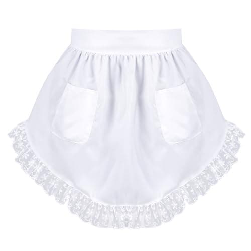 Image of Lusofie White Half Apron, Waist Apron with Pockets, Lace Maid Cooking Aprons for Women for Kitchen Cooking Restaurant Restaurant Bistro Coffee Halloween