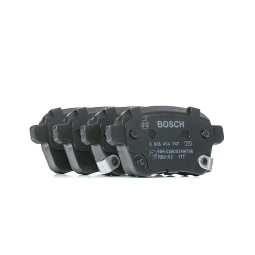 Image of Bosch BP1762 - Brake Pads Car Rear Axle - Bosch Quality - Reduced Noise and Dust - ECE-R90 Certified - Copper-Free - 1 Set of 4 Pads - With Accessories