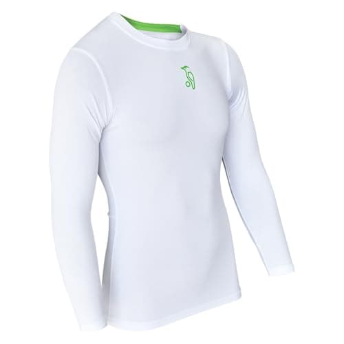 Image of Kookaburra Compression Power Long Sleeve Shirt – Skin Fit Base Layer with Integral Support – Performance Sportswear, J10 White
