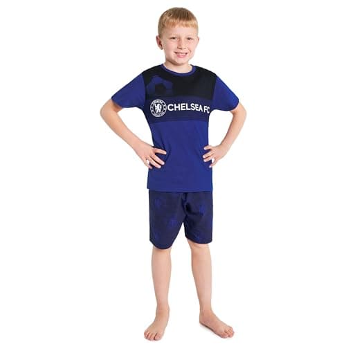 Image of Chelsea F.C. Boys Pyjamas Set Short PJs Kids Teens Lounge Set Nightwear Soft Summer Sleepwear Football Gifts for Boys (Navy/Black, 7-8 Years)