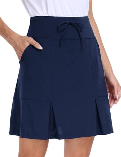 Image of MoFiz Ladies Tennis Skirts with Shorts Athletic Golf Skort High Waisted Mini Pleated Skirt Running Workout Active Sports Skirts Pockets Navy US Size L