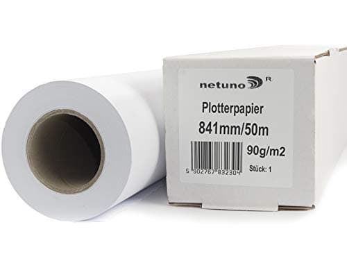 Image of Netuno 1x White Plotter Paper roll 841mmx50m 90gsm core 50mm (2 inches) Universal Matte uncoated Offset Plotter Paper for Inkjet Printers photocopiers Photography CAD Print Design Plans Projects maps