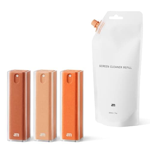 Image of am Screen Cleaner with 200ml Refill for iPhone 15 & iPhone 14 – Premium Microfibre Cleaning Cloth for Smudge-Free Displays – For Smartphones, Tablets & Laptops – Compact & Durable Design, Orange