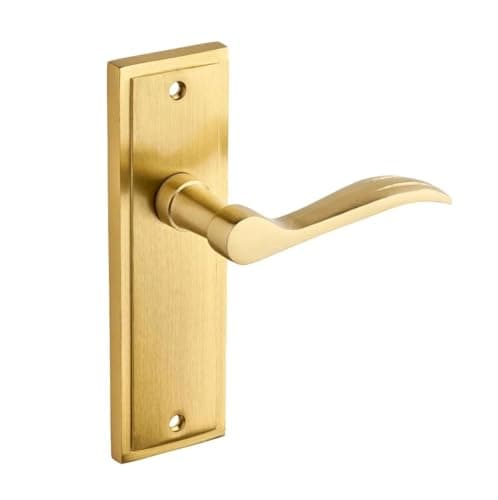 Image of Designer Levers - Berkeley Lever Modern Design Latch Door Handle On Backplate - Brushed Brass