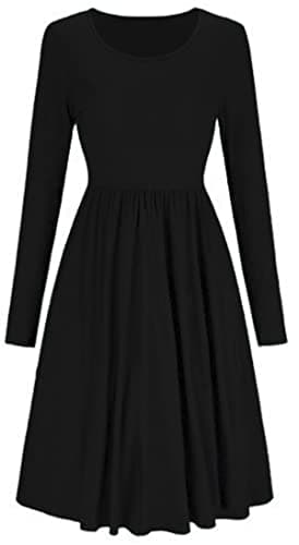 Image of XuBiDuBi New Women Frankie Swing Dress Ladies Flared Skater Swing Plain Jersey Long Sleeve Midi Dress UK Plus Size 8-26. Black