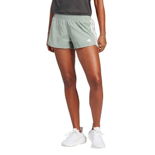 Image of Adidas Women's Pacer 3-Stripes Woven Shorts Athletic, Silver Green/White, S