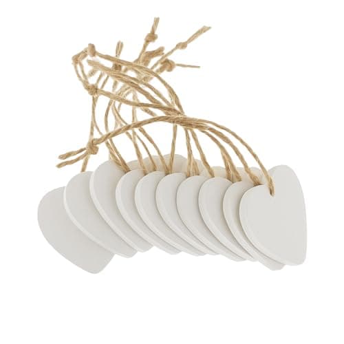Image of White Wooden Love Hearts (10 Pack) with String – White Painted MDF Wood Heart Shapes (4cm x 4cm) with Hanging Hole - Decorations, Wedding, Anniversary, Valentines