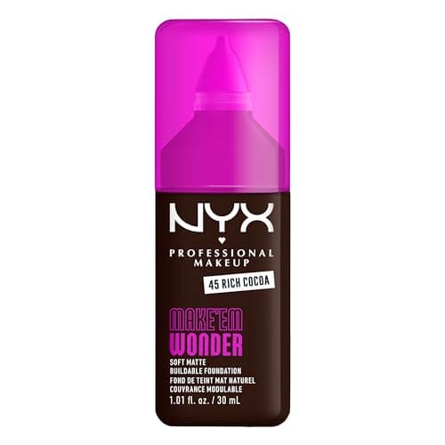 Image of NYX Professional Makeup Make 'EM Wonder, Up to 24 Hour Soft Matte Foundation, Undetectable Finish, Waterproof, Sweat and Transfer Resistant, Shade: 45 Rich Cocoa