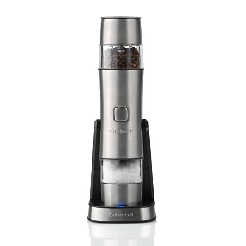 Image of Cuisinart Electric Salt and Pepper Grinder Set Rechargeable Seasoning Mill No Batteries Needed, 20 Min Charging Measuring Cap Adjustable Grind Settings 3 Year Guarantee Silver