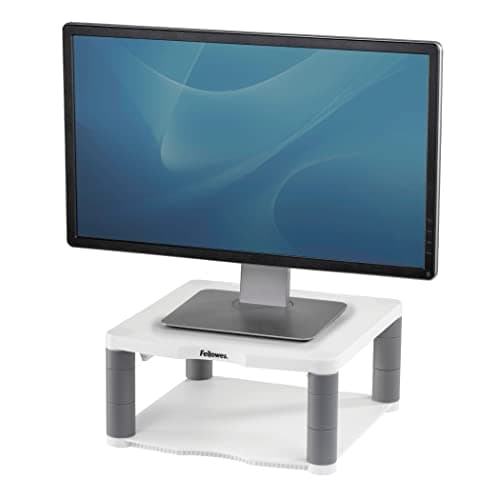 Image of Fellowes Premium Adjustable Monitor Stand, White, Supports Up To 36kg or 21”, 5 Stacking Heights