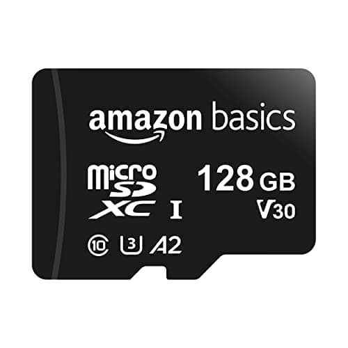 Image of Amazon Basics microSDXC Memory Card with Full Size Adapter, A2, U3, Read Speed up to 100 MB/s, 128GB, Black