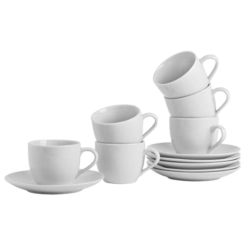 Image of Argon Tableware 48 Piece Cappuccino Cup & Saucer Set - 200ml - Classic Collection - Tea Cup and Coffee Cappuccino Mugs Latte Drinking Mug Tea Saucer Plates