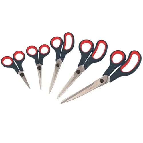 Image of Copper Top - Kitchen Scissors Set with Sharp Stainless Steel Blades and Soft Handles, 5 Pieces in Various Sizes, Red and Black Handles
