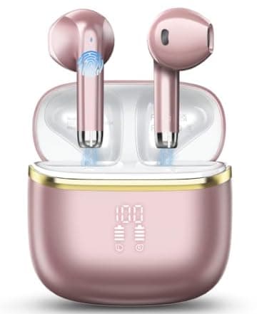 Image of POMUIC Wireless Earbuds, HiFi Stereo Deep Bass,Bluetooth 5.3 Headphones with 4 ENC Noise Cancelling Mic,40H Playtime, IPX7 Waterproof Bluetooth Earphones, Bluetooth Earbuds Dual LED Display,2025