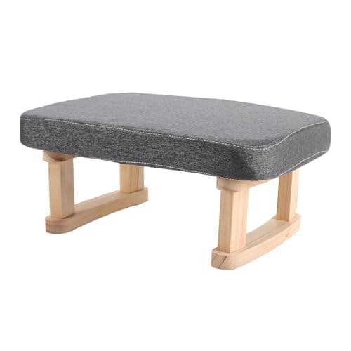 Image of SINJEUN Small Footstool, Ottoman Foot Stool with Wooden Legs and Removable Cotton-Flax Cover, Low Footstool for Living Room, Bedroom, Couch Side, Dark Grey